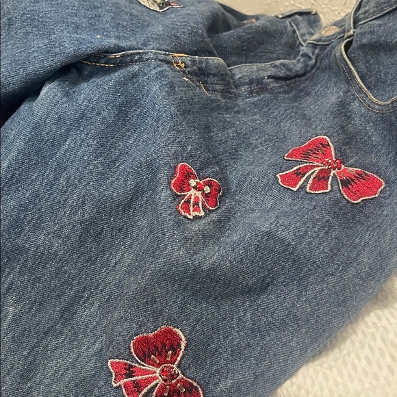 Vntg Antonella Baby Jeans Made in Italy 100% Cotton High-Waist Cat Bow Embroider - Picture 6 of 6